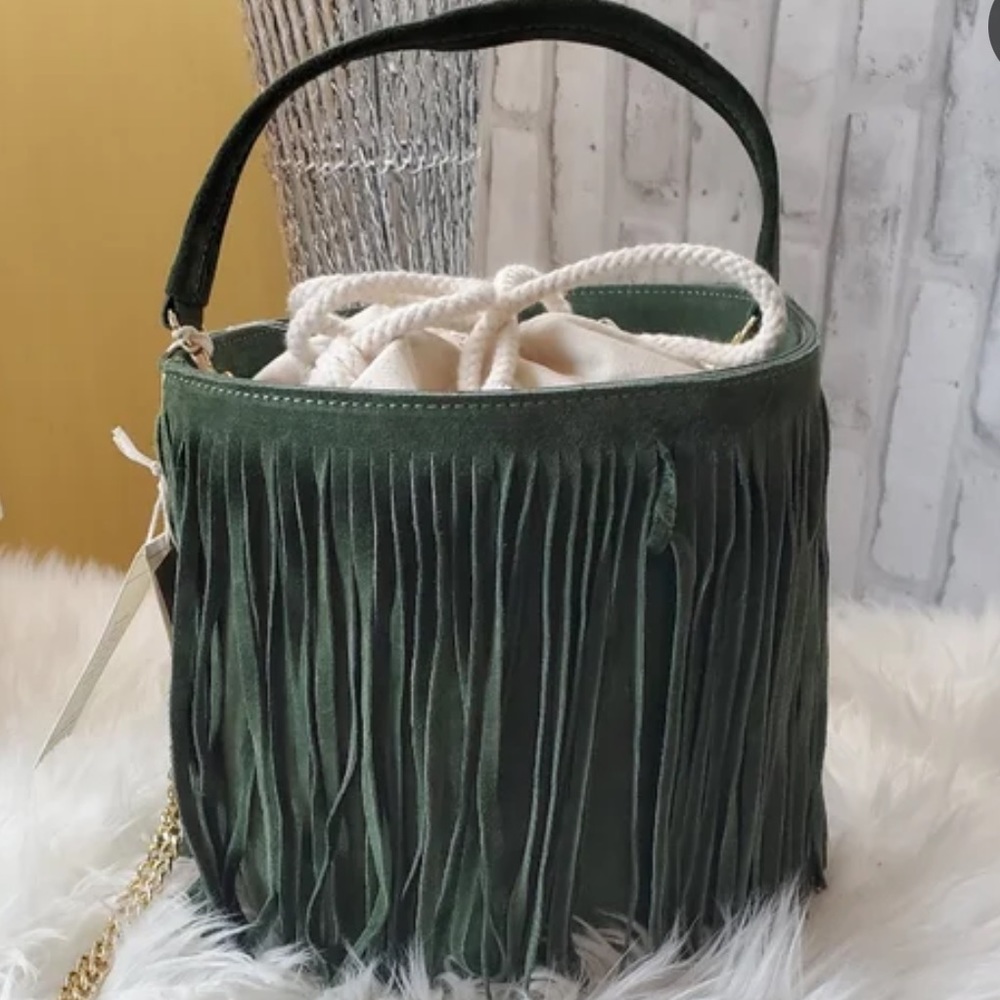 Anna Paola Green Bucket shoulder bag w/ gold chain strap
